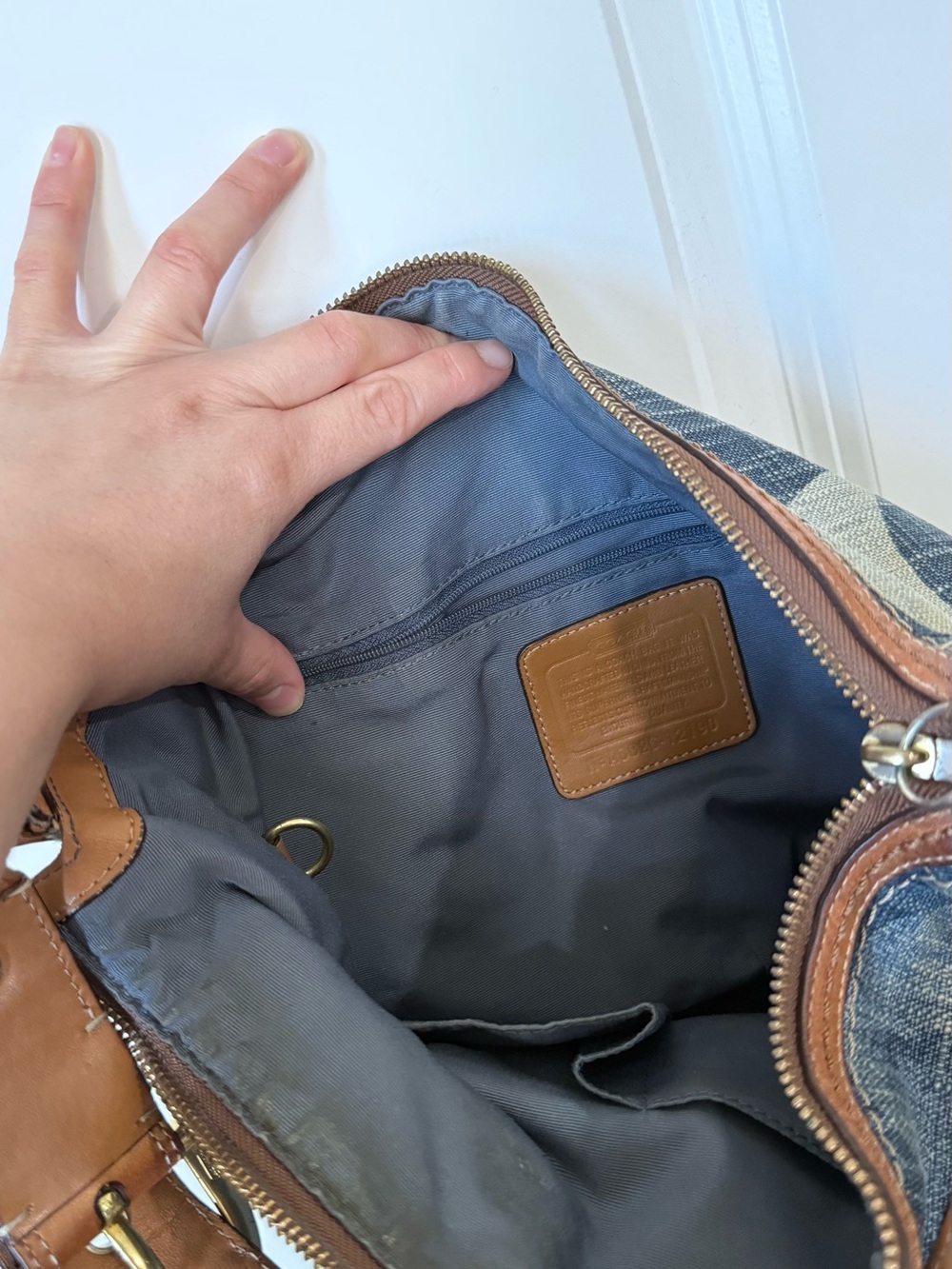 Coach Denim Signature Canvas Shoulder Bag with Brown Leather Trim - Picture 14 of 15